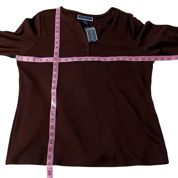 NEW KAREN SCOTT Soft Pullover Top Knit Tee XL V-Neck Staple Casual Stretch Brown - Picture 3 of 8